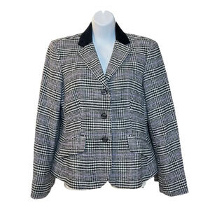 CHAPS Women's Wool Blend Houndstooth Black Blazer Size 6 Power Suit Classic